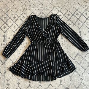 Express Black and White Wrap Dress with Bishop Sleeves